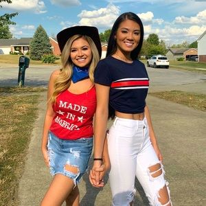 Navy blue top (pictured on right)